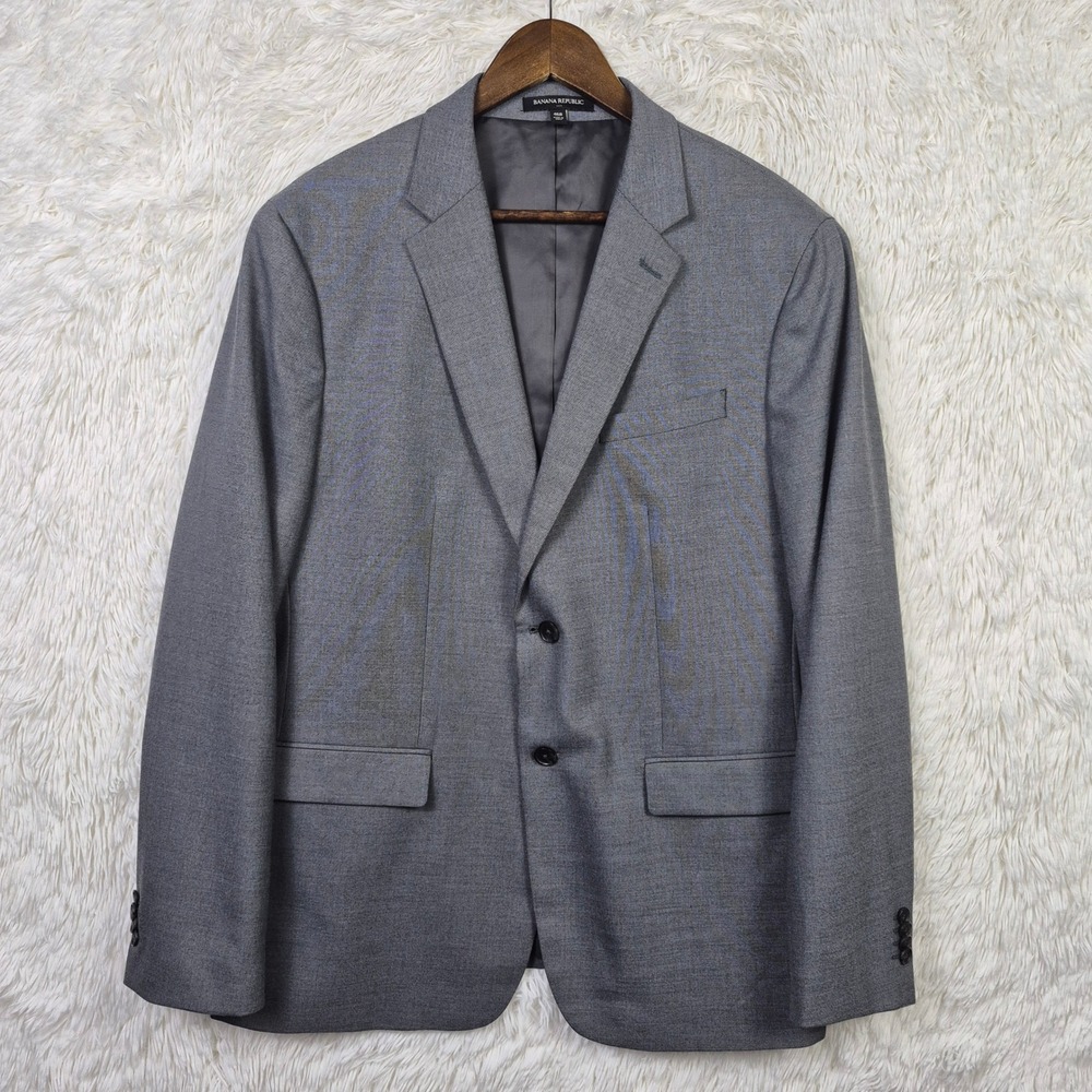Banana Republic Mens 46R‎ Slim Fit Sharkskin Blazer Grey Sport Coat 532458
